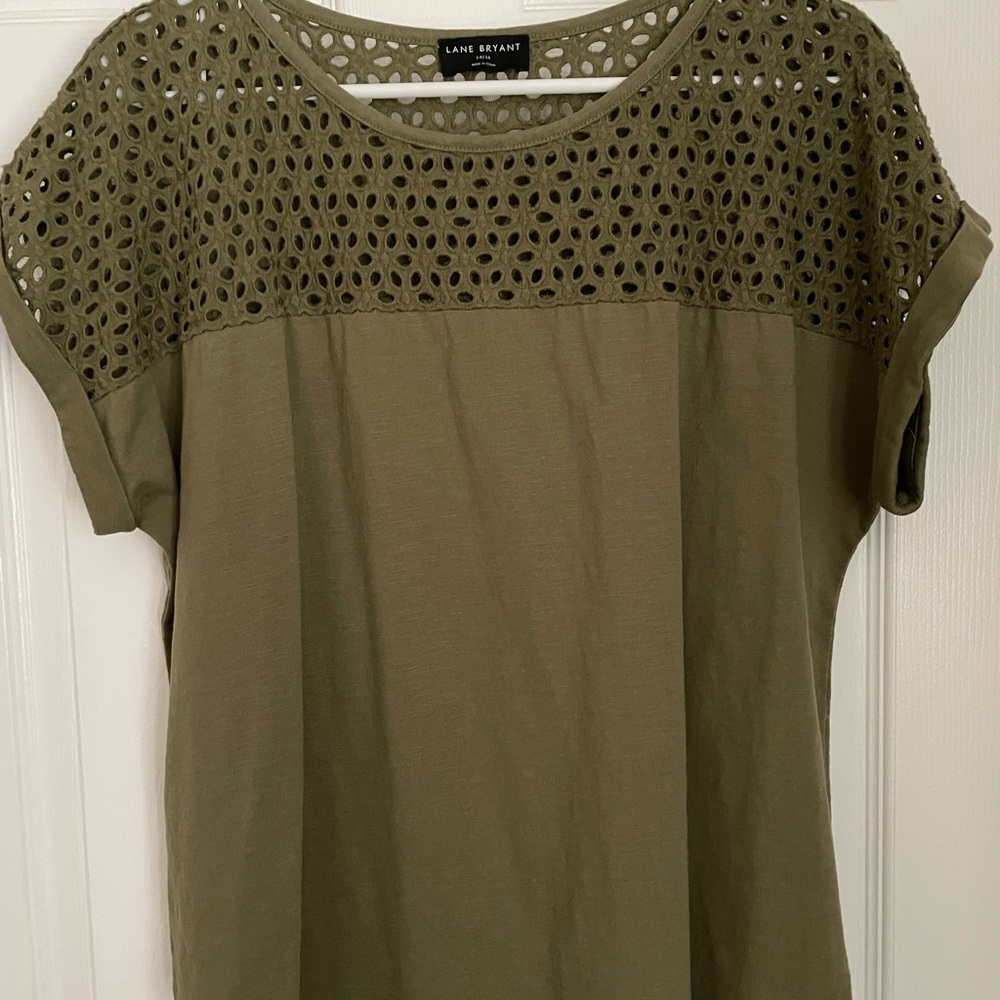 Lane Bryant Green/Khaki Lace Detail Blouse